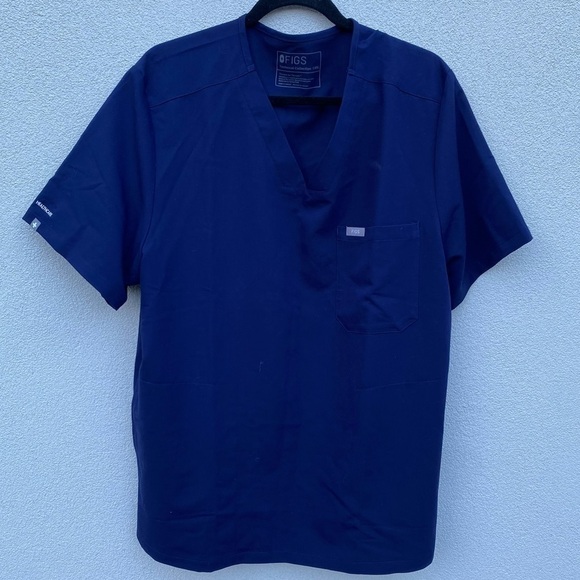 New Figs Chisec Navy Blue Scrub Top  Healthcare Embroidered XXL NWT - Picture 1 of 7